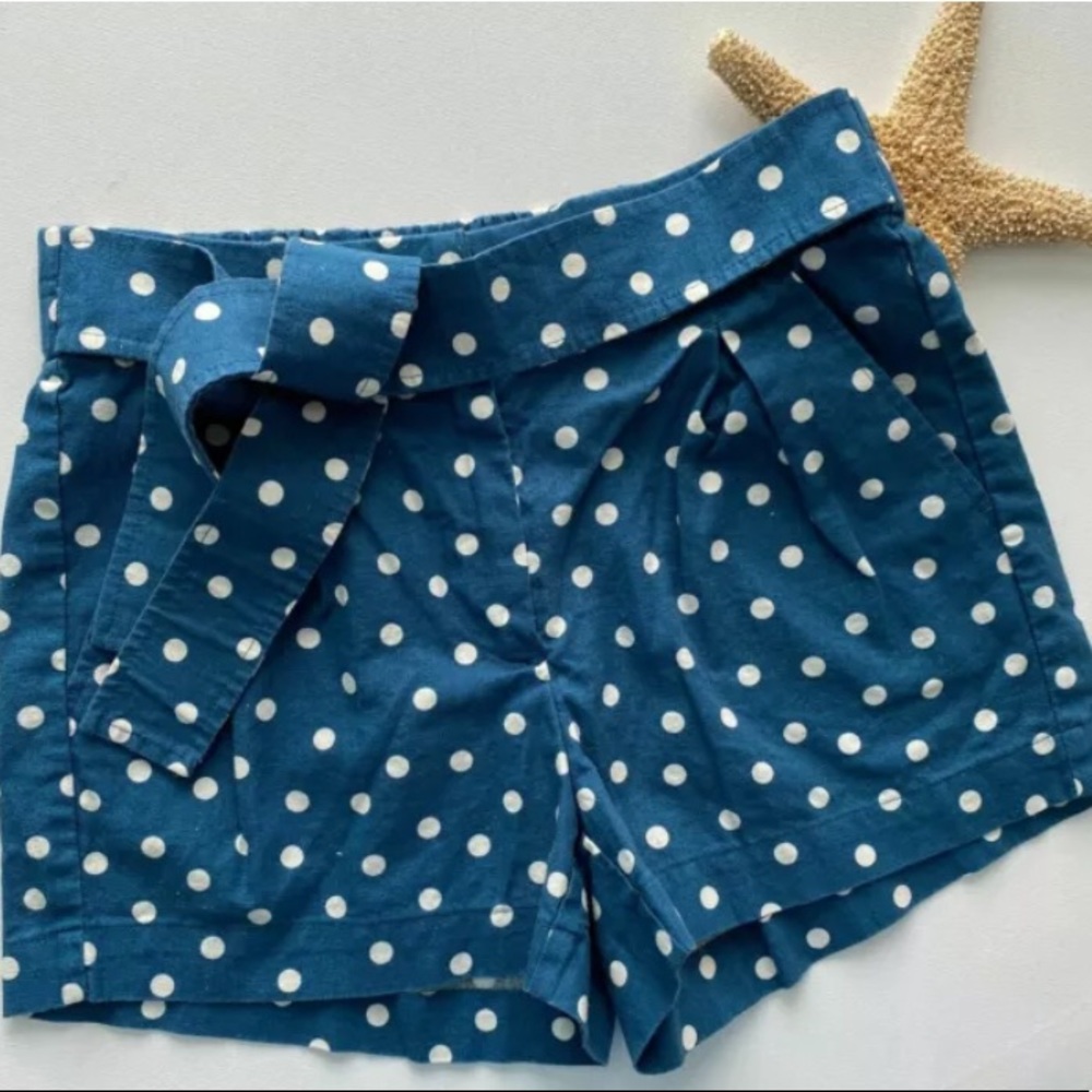 J.Crew Polka Dot Belted Pleated Linen Blend Shorts
